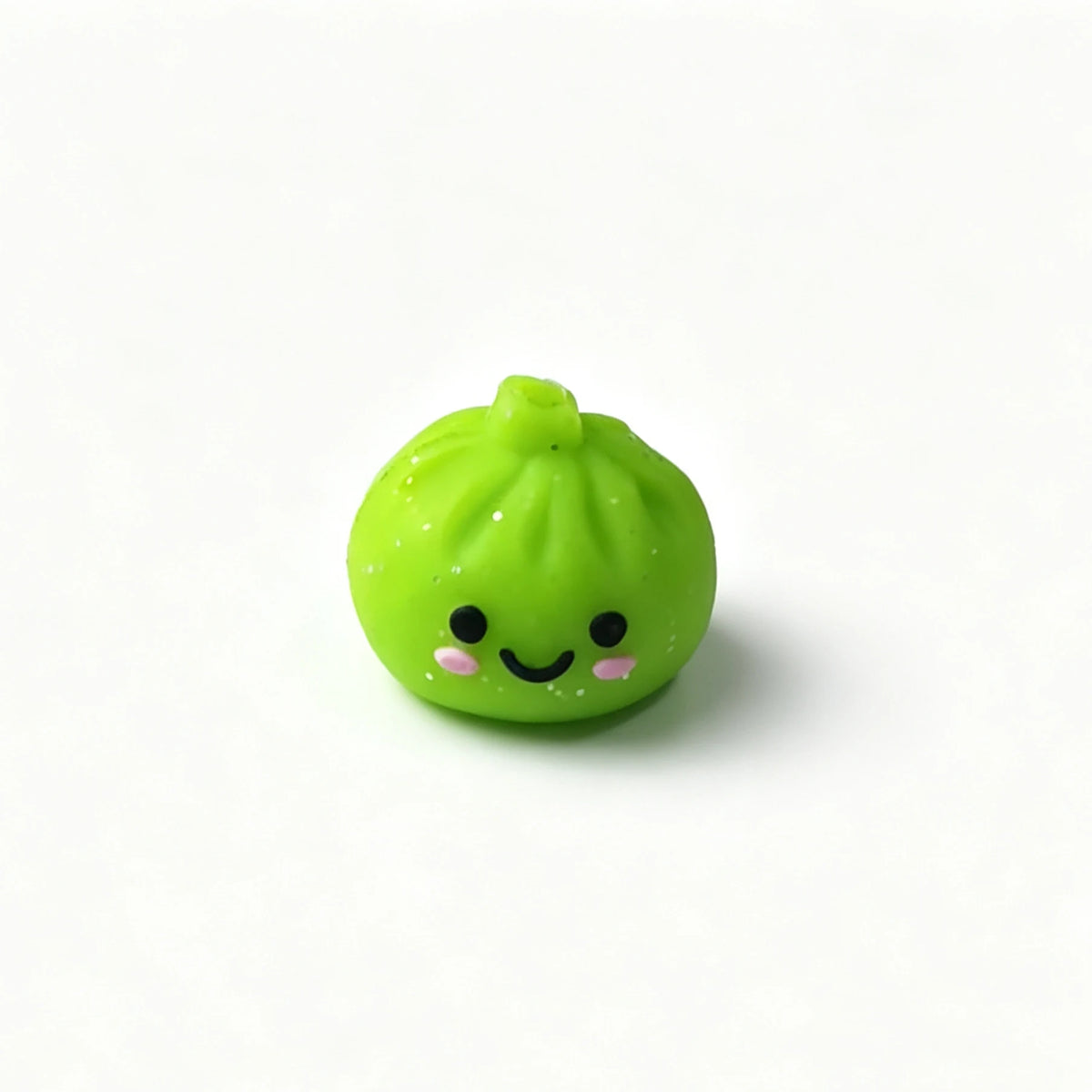Green bao bun silicone focal bead with a smiling face