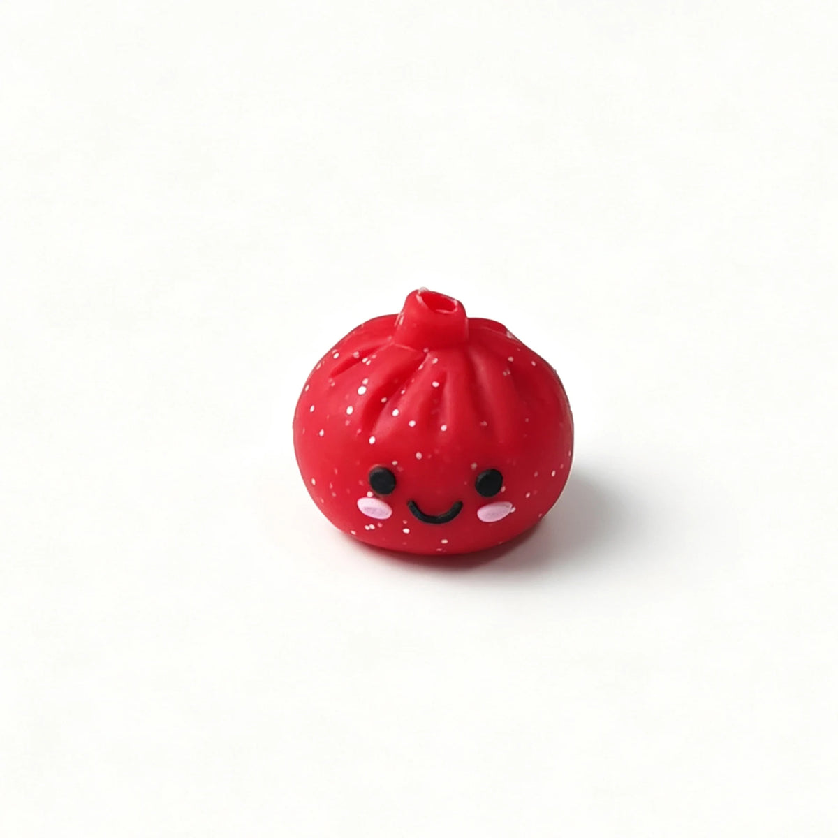 Red bao bun silicone focal bead with a smiling face